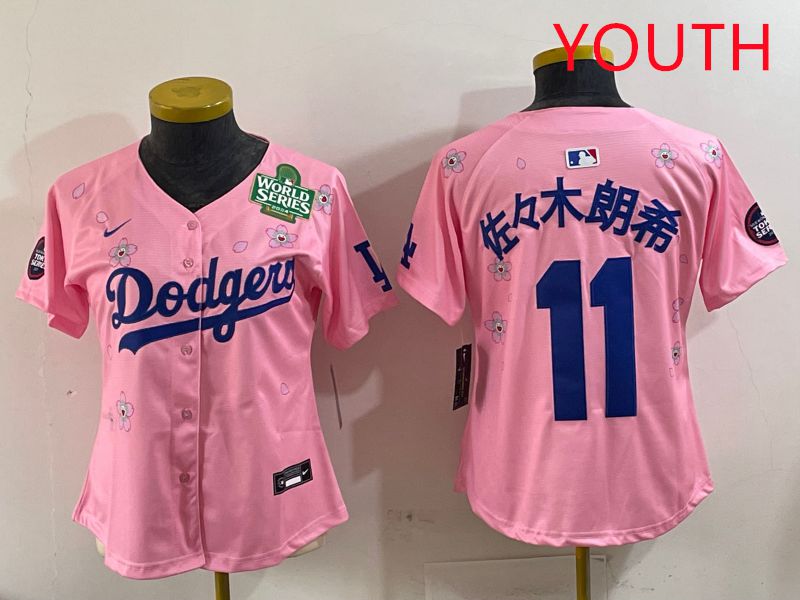 Youth Los Angeles Dodgers #11 R.Sasaki Pink Sakura Edition 2025 Nike MLB Jersey style 6